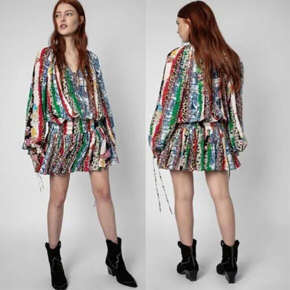 NEW Zadig and Voltaire Mixed Print Rocade Mini Dress Women's Size: Small